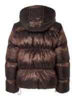hætte på brun kort vinterjakke PIECES PCMILLA Shiny Puffer Jacket Hot Fudge