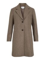 lys brun frakke med krave og dobbelt knaplukning. VILA VICLAUDIA Button Coat Falcon Melange