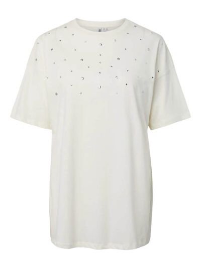 oversize hvid t-shirt med rhinestone. PIECES PCSKYLAR TEE Cloud Dancer RHINESTONE/STUDS