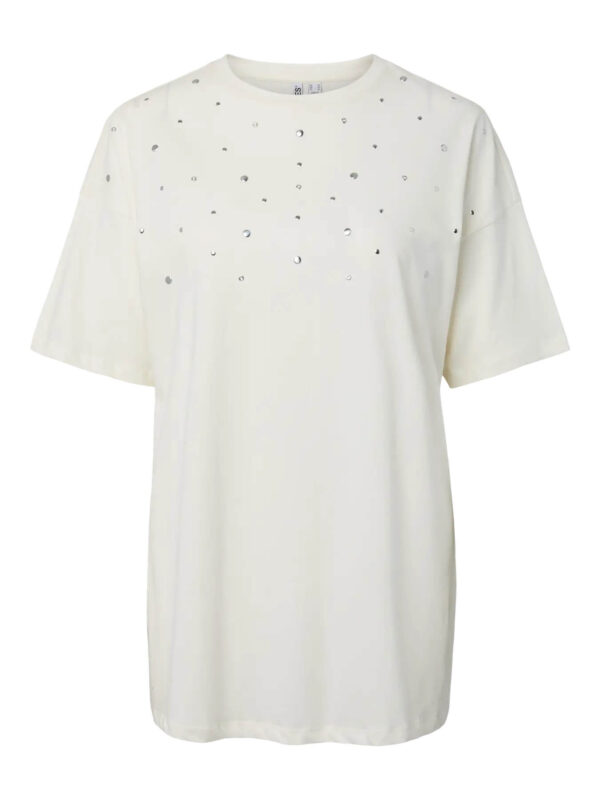 oversize hvid t-shirt med rhinestone. PIECES PCSKYLAR TEE Cloud Dancer RHINESTONE/STUDS