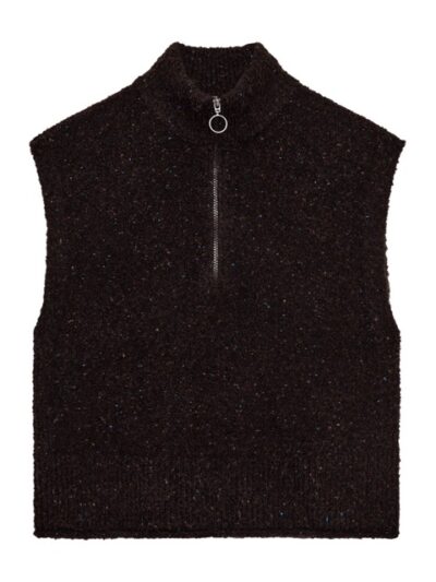 brun strik vest med høj krave og lynlås. Freequent FQGRSNEMES-WAISTCOAT Coffee Bean Melange