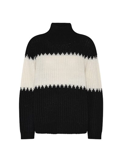 høj hals på sort strik med hvid Humble MASONHBS Pullover Black comb