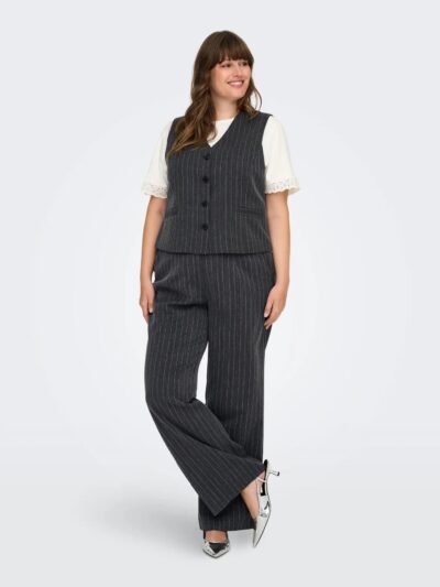 ONLY Carmakoma CARSIGA Wide Pant | Dark Grey Melange/Pinstripe W. Rhinestones